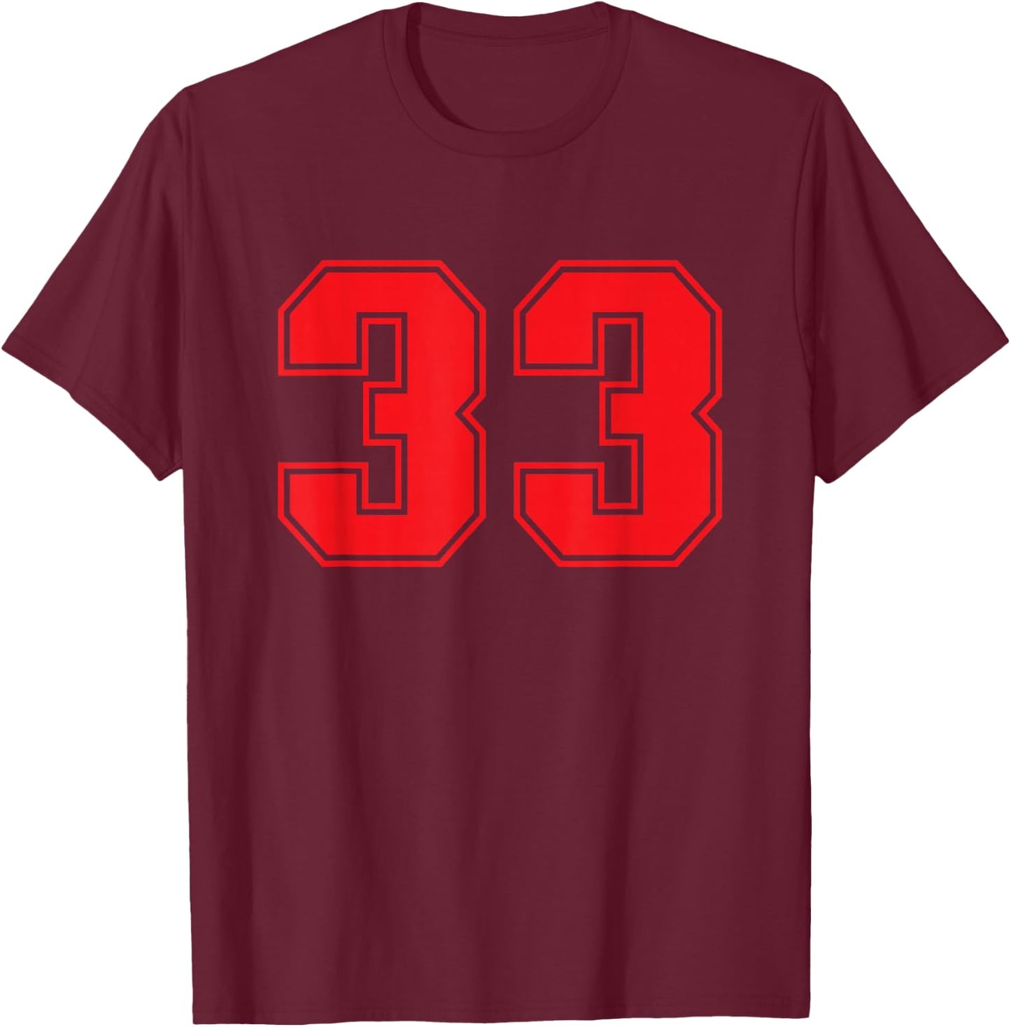 Number #33 Red Sports Jersey Lucky Number T-Shirt - T-Shirt | Maroon