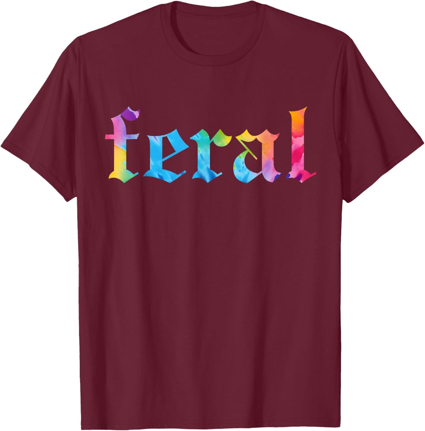 Feral Summer Girl Tie Dye - Women's Gothic Blackletter Font Tie-Dye - Small - Black - Short Sleeve T-Shirt - T-Shirt | Maroon