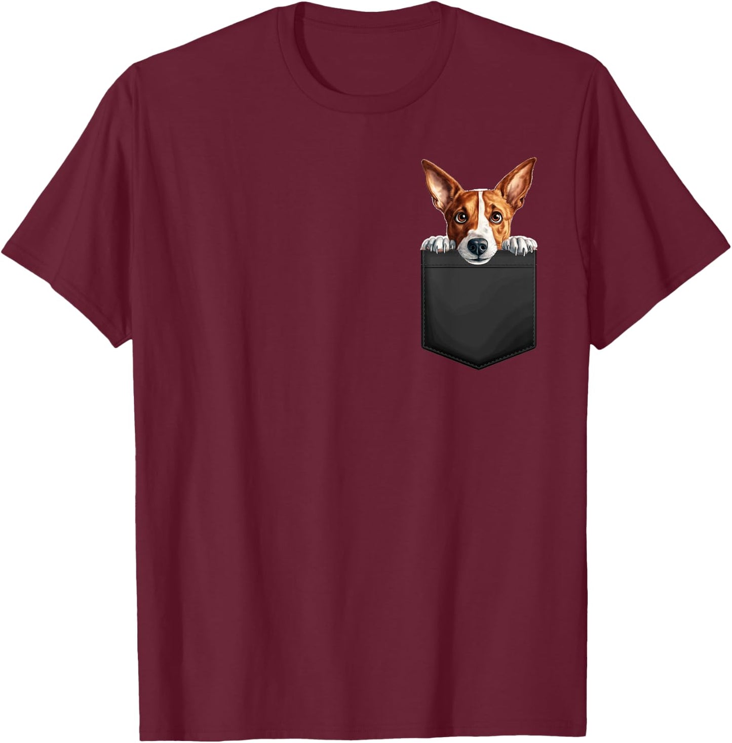 Puppy Basenji in the pocket for animal lovers , Black, S T-Shirt - T-Shirt | Maroon