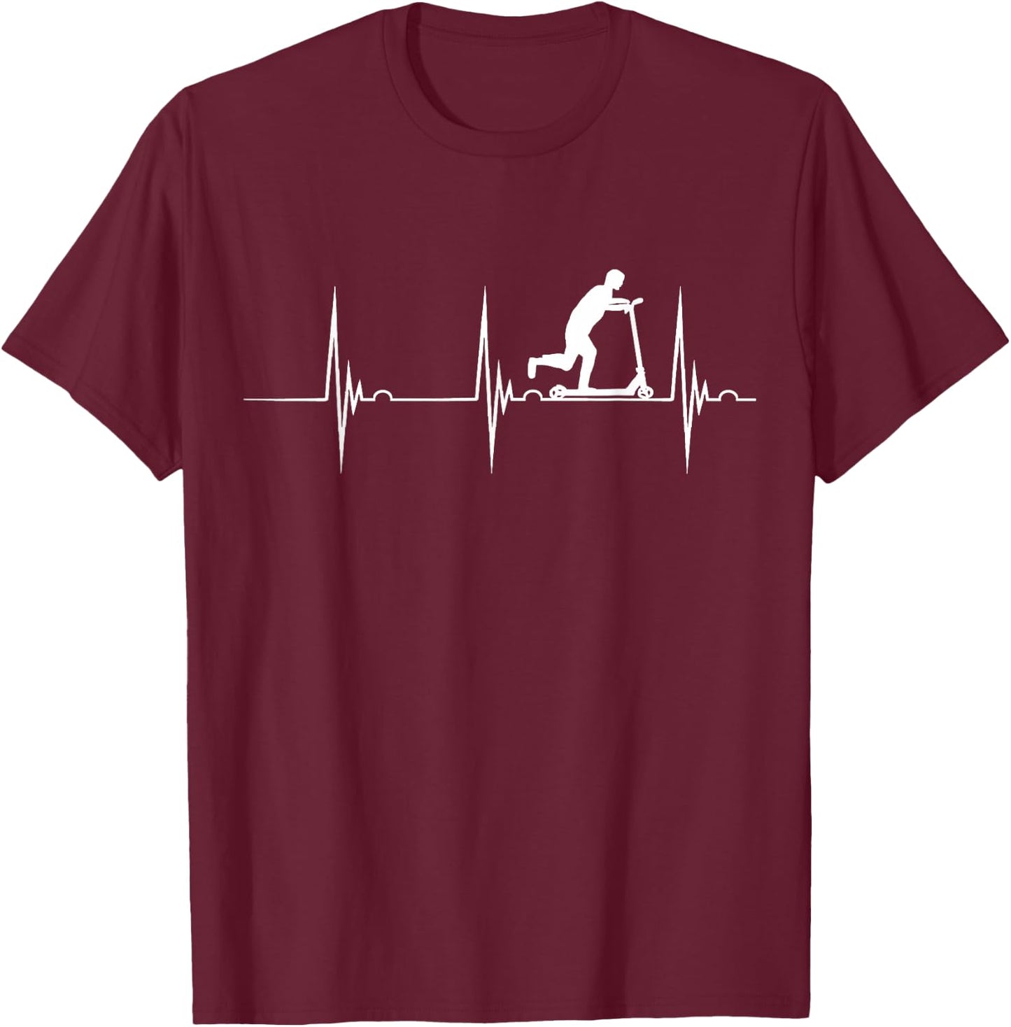 Push Scooter Rider Bike Heartbeat EKG Pulse Scootering T-Shirt - T-Shirt | Maroon