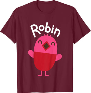 Sago Mini Robin -Kids Blue Cartoon Bird Character , Kids 2, Mandarin Collar, Short Sleeve, Modern Classic Fit, Polycotton, Machine Wash T-Shirt - T-Shirt | Maroon