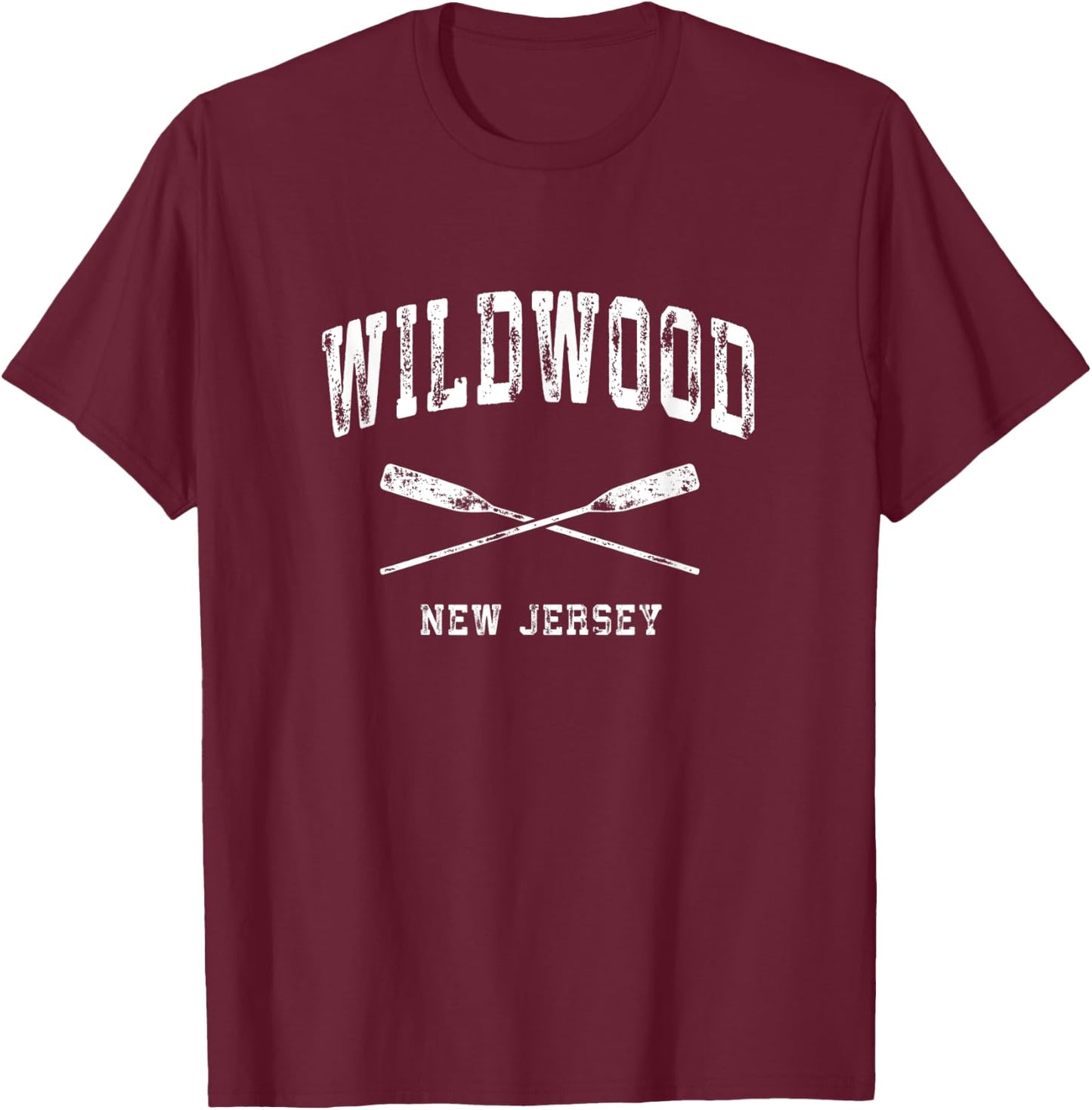 Wildwood New Jersey Vintage Nautical Crossed Oars T-Shirt - T-Shirt | Maroon
