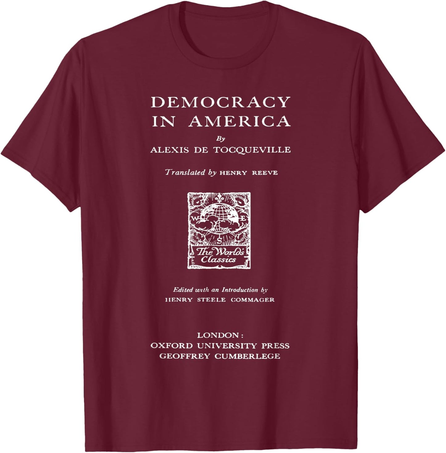 Democracy in America Alexis De Tocqueville Title Page T-Shirt - T-Shirt | Maroon