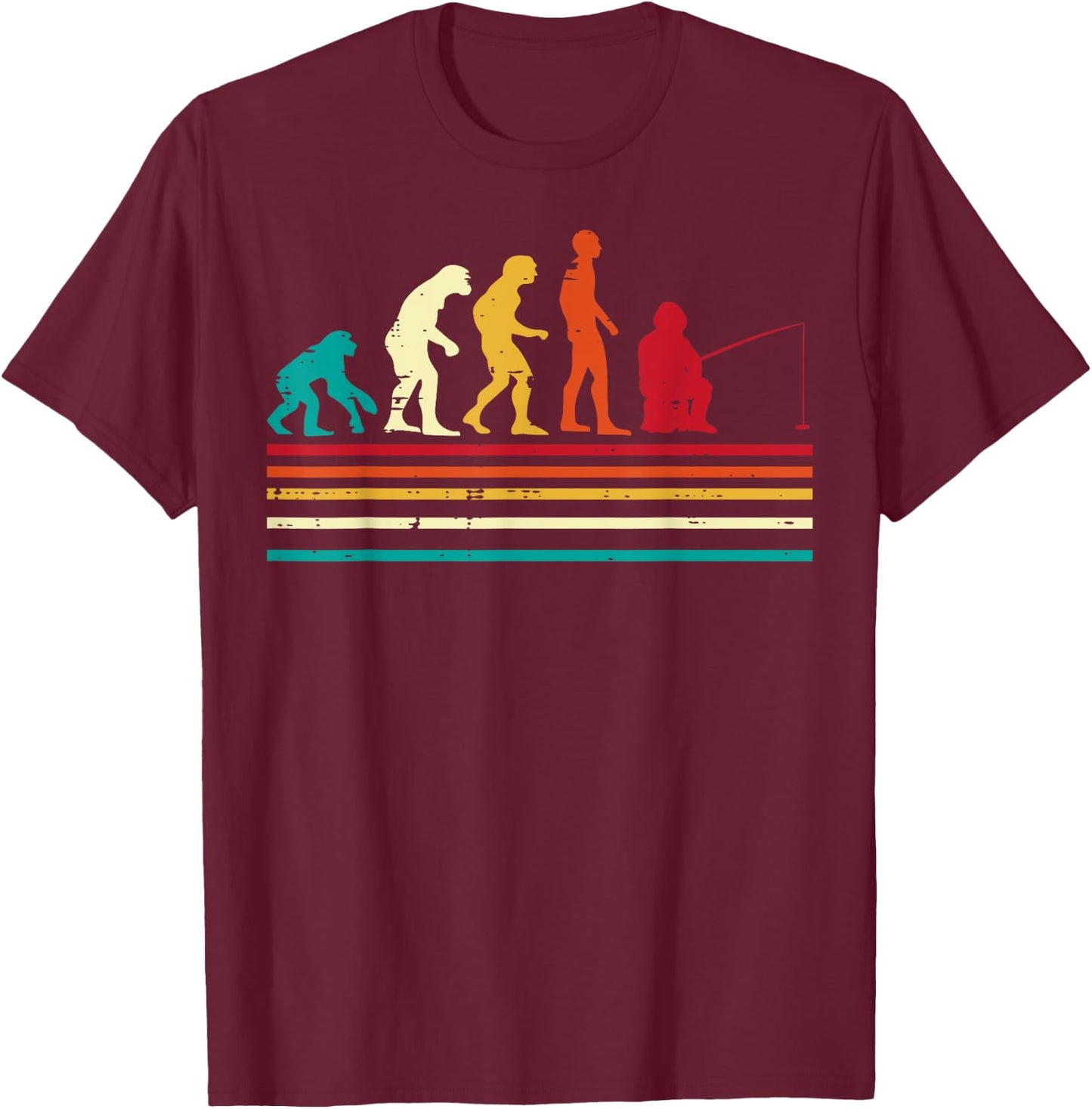 Fishing Human Evolution Retro Angler Men Women Boy Kids Teen T-Shirt - T-Shirt | Maroon