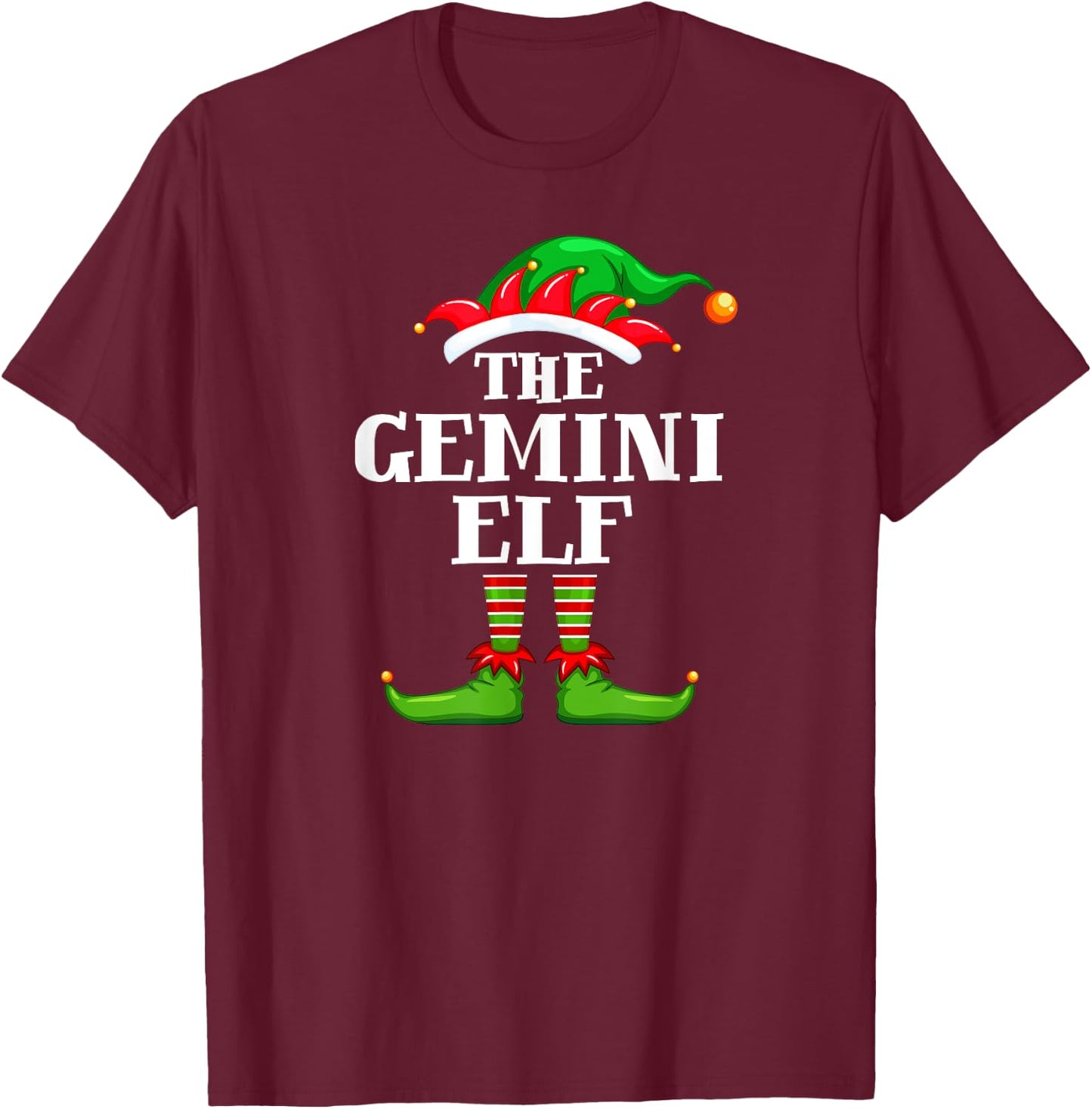 Gemini Elf Matching Family Group Christmas Party Pyjamas T-Shirt - T-Shirt | Maroon