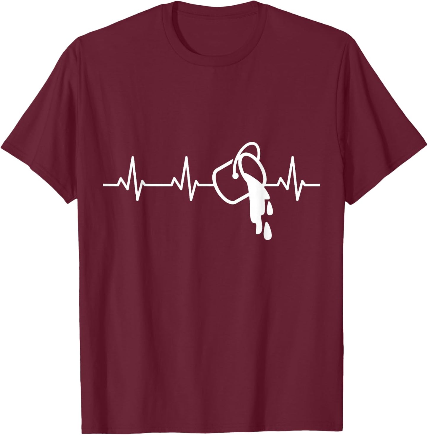 Paint Bucket ECG Heart Line Painter Craft T-Shirt - T-Shirt | Maroon