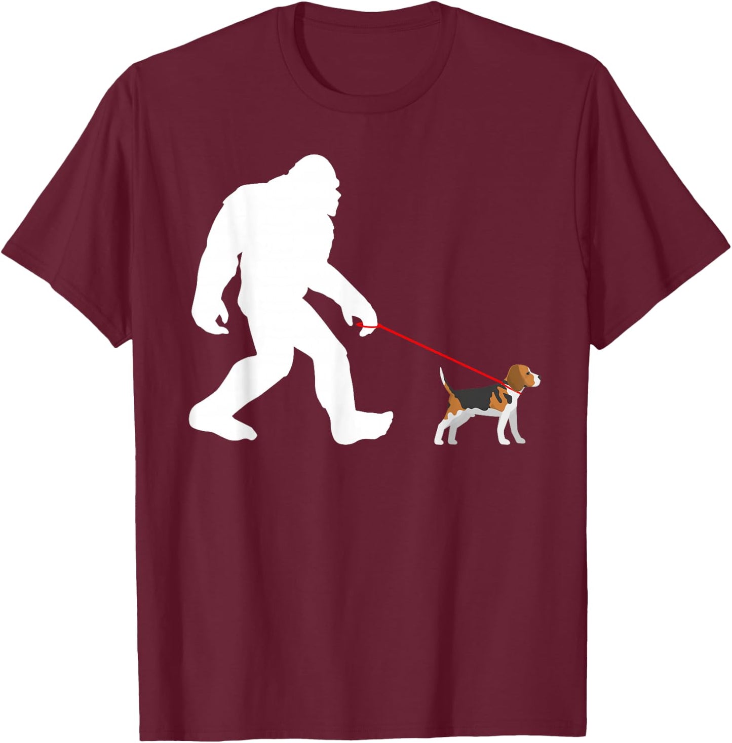 Bigfoot Walking Beagle Sasquatch with Beagle Dog T-Shirt - T-Shirt | Maroon