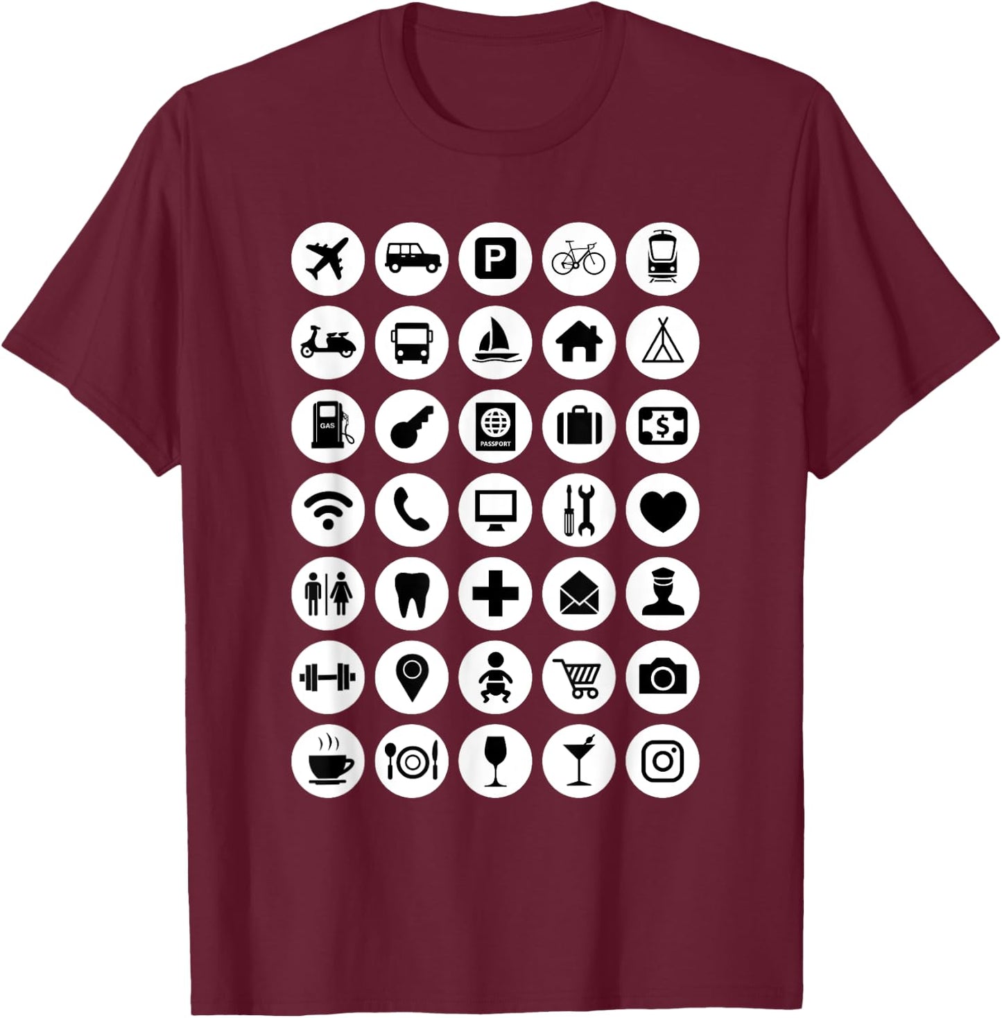 Travel Hack International Icons Backpacker Fan Tourist Help T-Shirt - T-Shirt | Maroon