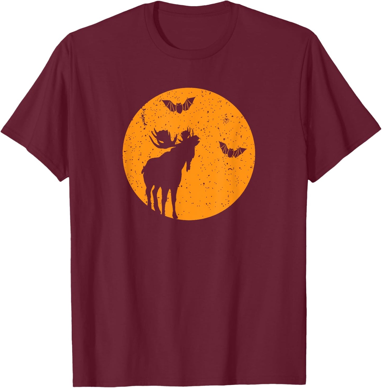 Full Moon Bats Moose Halloween. Funny Halloween Moose Gift T-Shirt - T-Shirt | Maroon