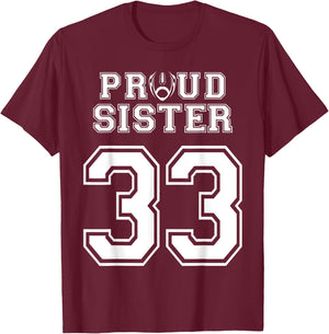 Custom Proud Football Sister Number 33 Personalized Women T-Shirt - T-Shirt | Maroon