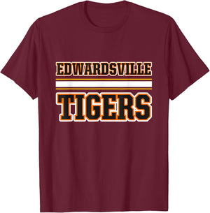 Edwardsville Tigers Horizontal Stripes T-Shirt - T-Shirt | Maroon