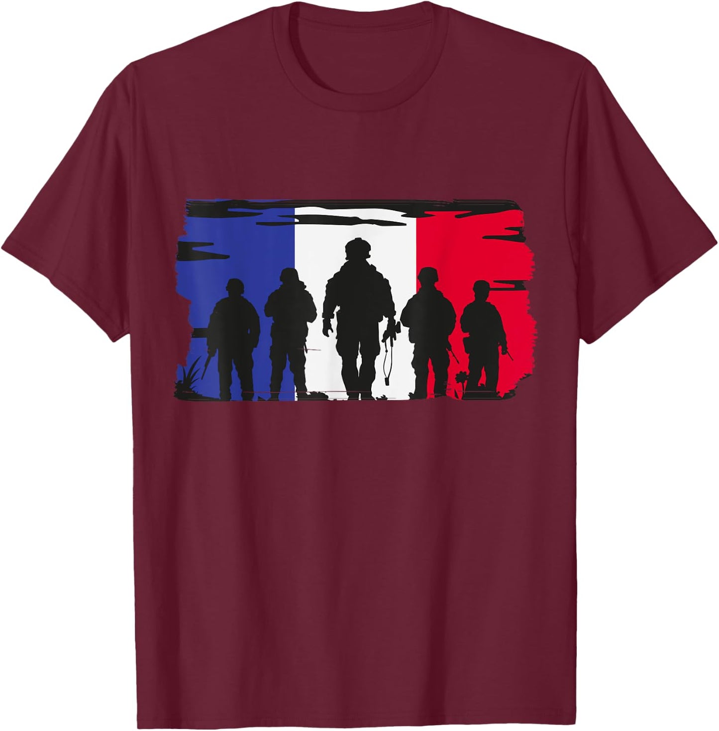 Soldiers and French Flag Gift Old Military , Black, S T-Shirt - T-Shirt | Maroon