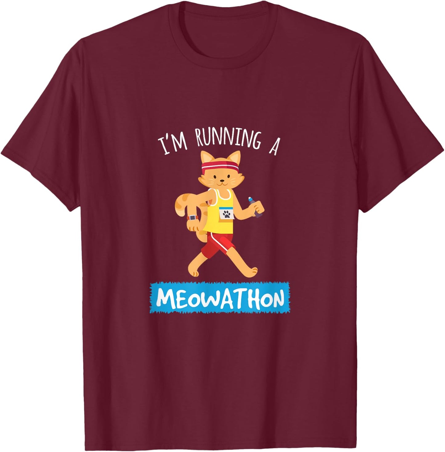 Funny Cat Running Cross Country Gift Men T-Shirt - T-Shirt | Maroon