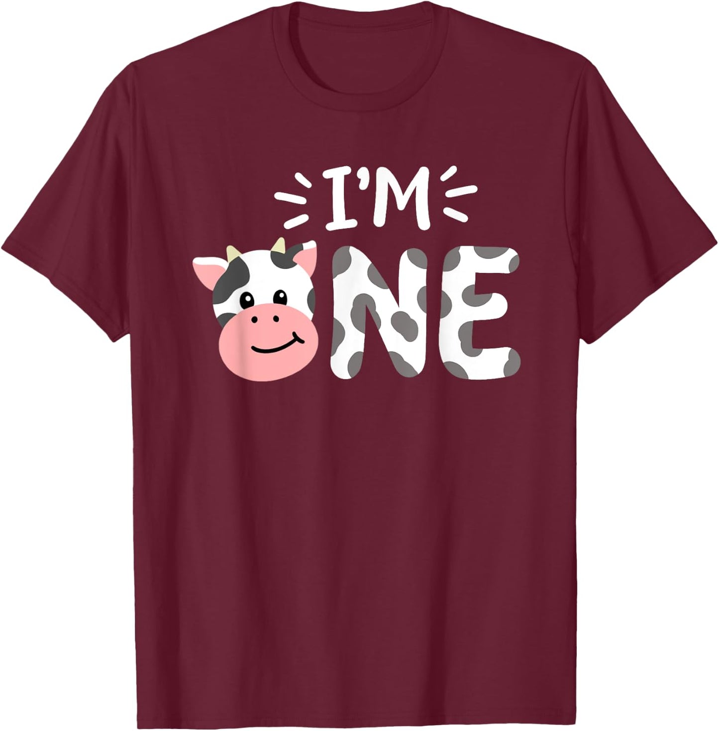 I'm One 1st Birthday Cow Farm Theme Party 1 Year Old Toddler T-Shirt - T-Shirt | Maroon