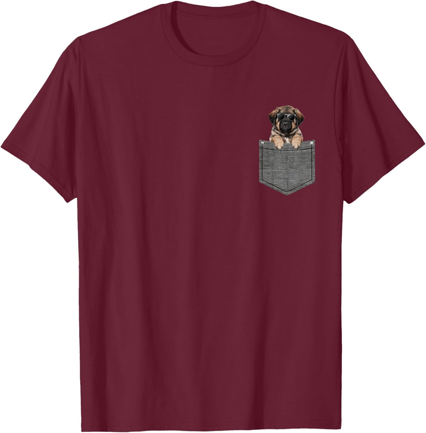 Leonberger in Chest Pocket, black T-Shirt - T-Shirt | Maroon