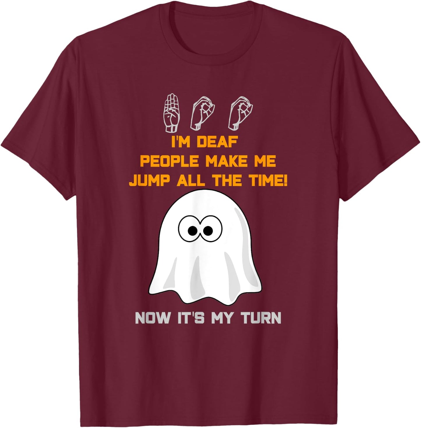 Boo Ghost ASL Funny Halloween sign language T-Shirt - T-Shirt | Maroon