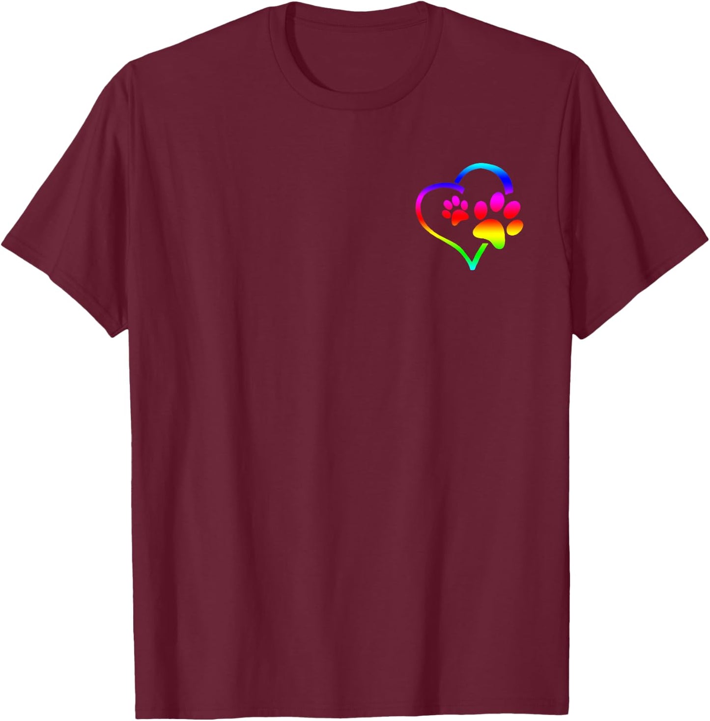 Rainbow Dog Paw Print Rescue Lover Gift Heart Black T-Shirt - T-Shirt | Maroon