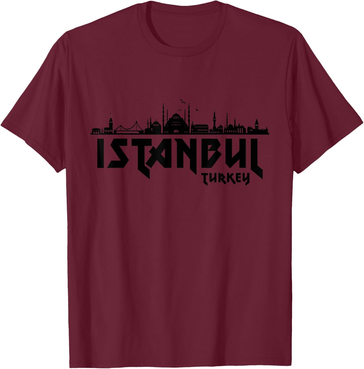 Istanbul Skyline Turkey Turkey Souvenir Turkey , grey, S T-Shirt - T-Shirt | Maroon