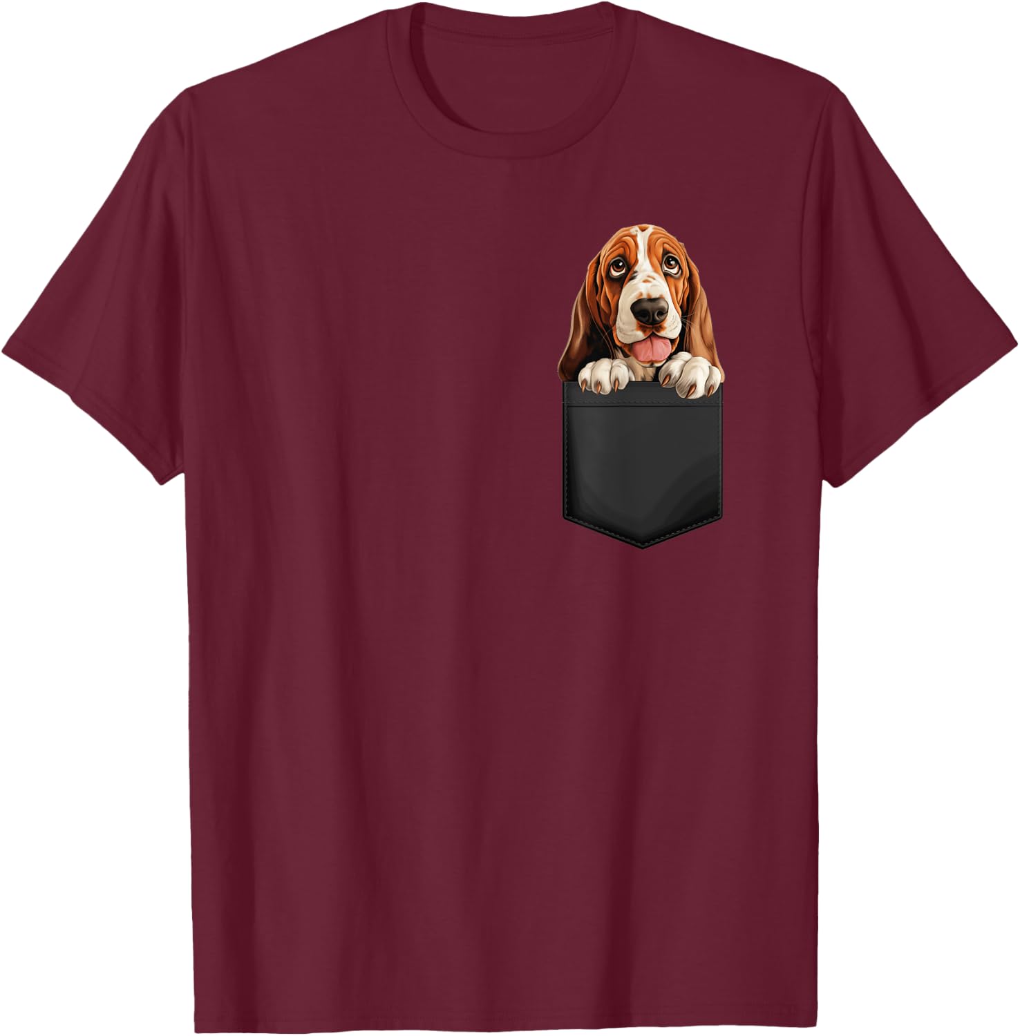 Basset Hound Puppy In A Pocket Animal Lover , Black, S T-Shirt - T-Shirt | Maroon