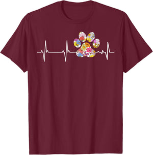 Cute vet flower paw print heartbeat ECG Vet Tech T-Shirt - T-Shirt | Maroon