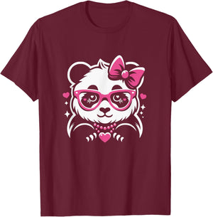 Cute Panda For Girls Graphic Art Design T-Shirt - T-Shirt | Maroon