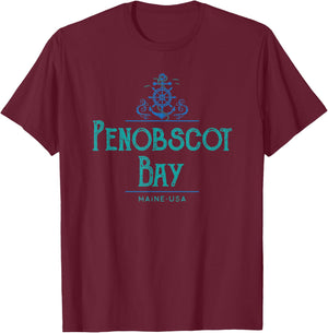 Penobscot Bay Maine Nautical Design T-Shirt - T-Shirt | Maroon