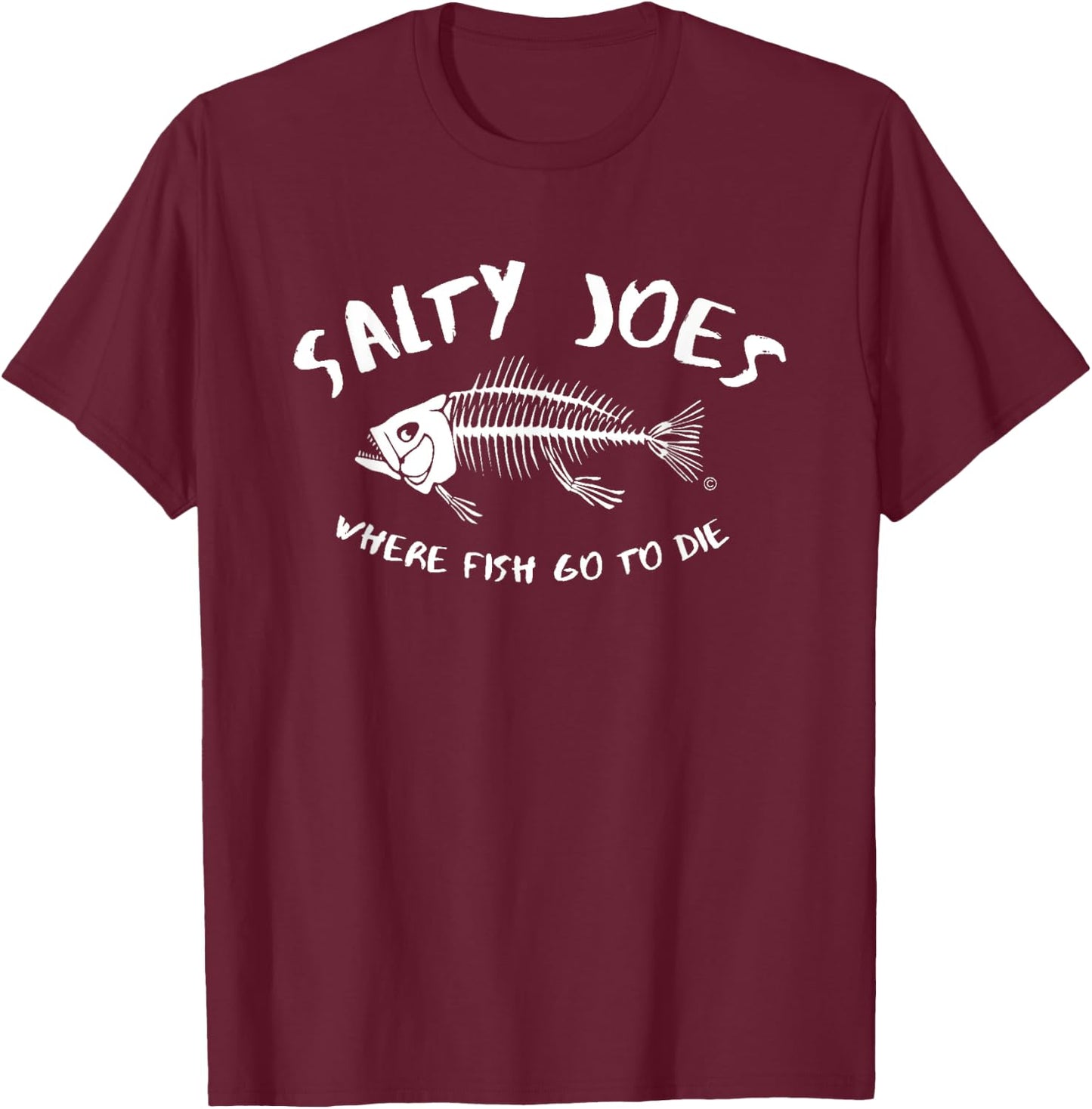 Salty Joe's Where Fish Go To Die Surf Shop Graphic T-Shirt - T-Shirt | Maroon