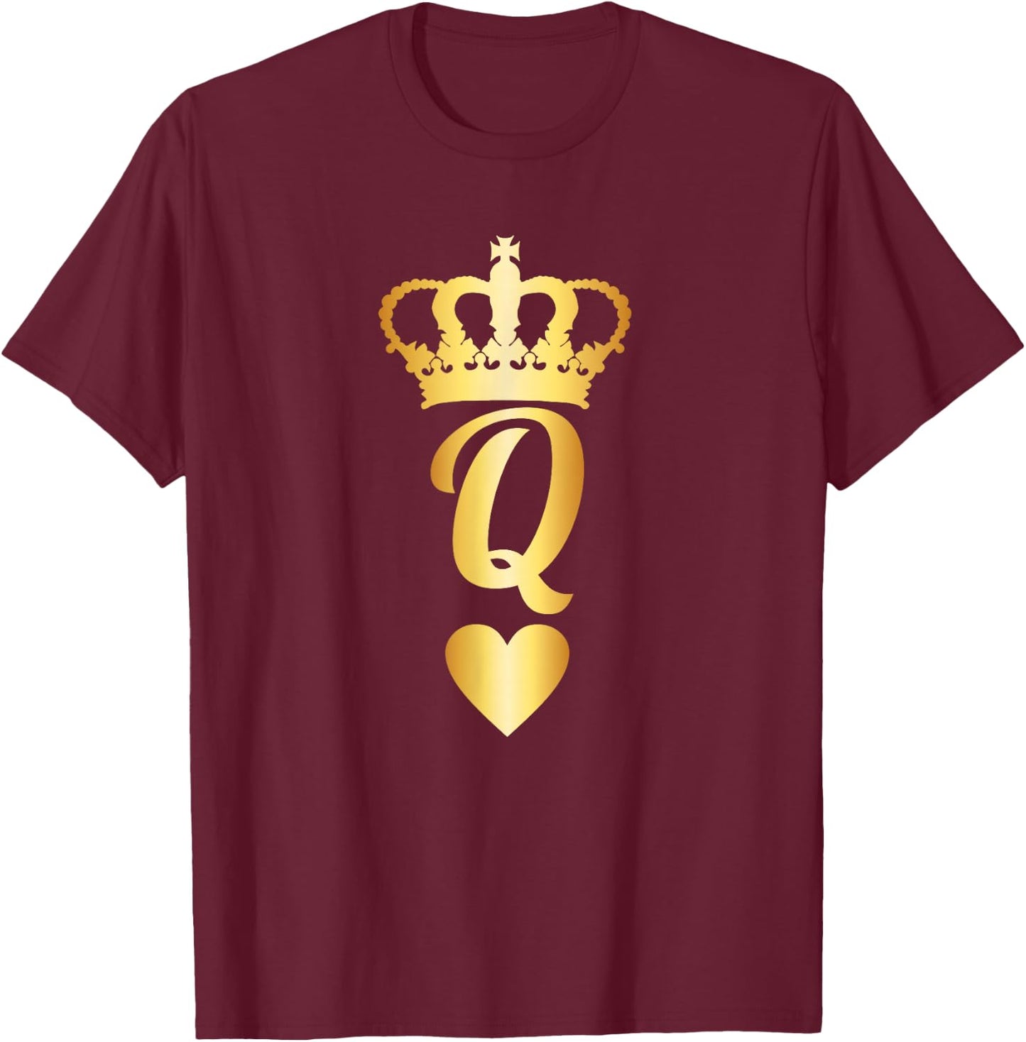 Cool - Gold Queen of Hearts Playing Card T-Shirt - T-Shirt | Maroon