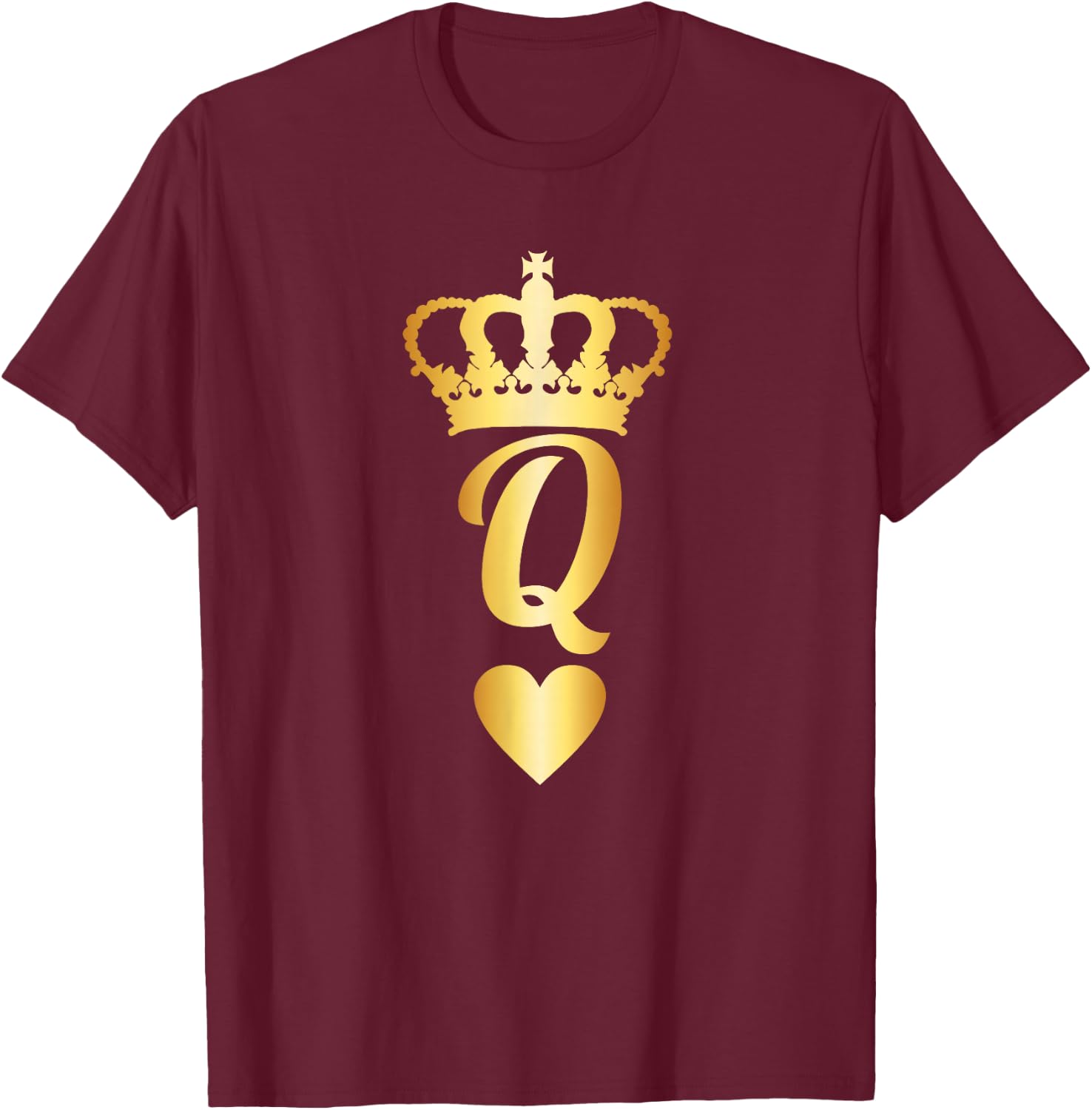 Cool - Gold Queen of Hearts Playing Card T-Shirt - T-Shirt | Maroon