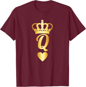 Cool - Gold Queen of Hearts Playing Card T-Shirt - T-Shirt | Maroon
