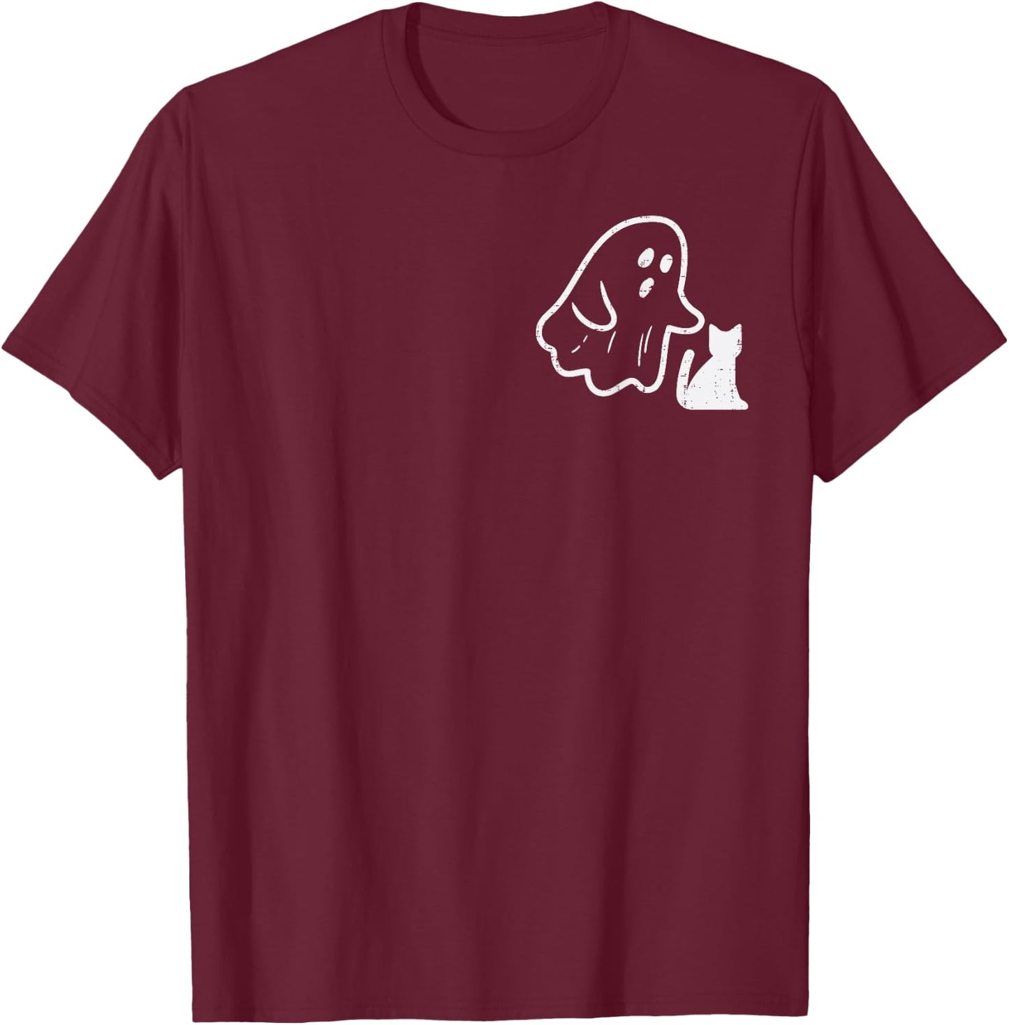 Ghost Cat Pocket Funny Halloween Costume Men Women Kids T-Shirt - T-Shirt | Maroon