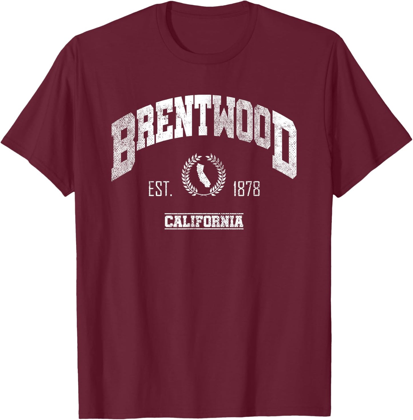 Brentwood CA | California | Vintage Throwback T-Shirt - T-Shirt | Maroon