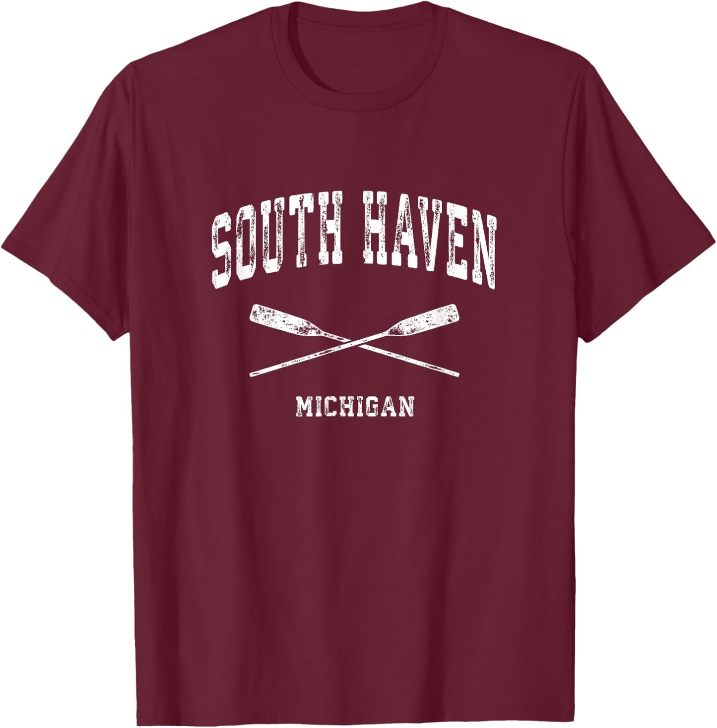 South Haven Michigan Vintage Nautical Crossed Oars T-Shirt - T-Shirt | Maroon
