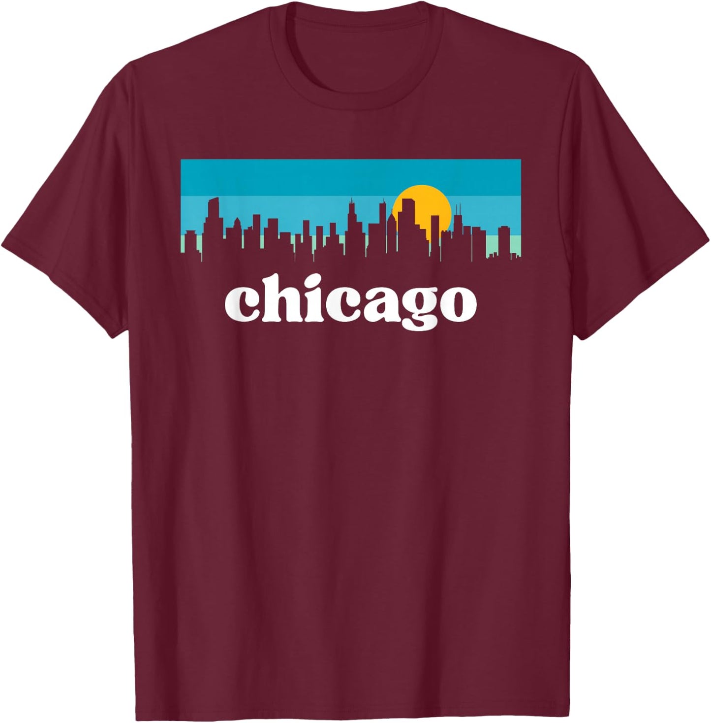 Chicago Illinois Retro Sunset Skyline T-Shirt - T-Shirt | Maroon