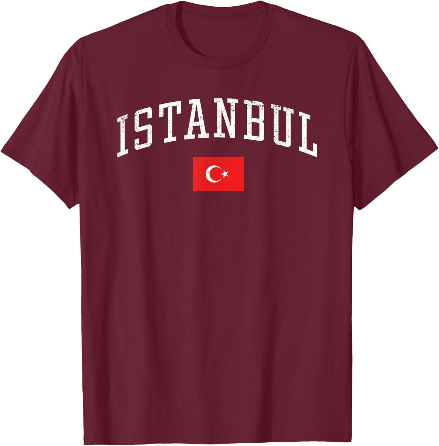 Vintage Istanbul Turkey Country Flag Souvenir Vacation T-Shirt - T-Shirt | Maroon