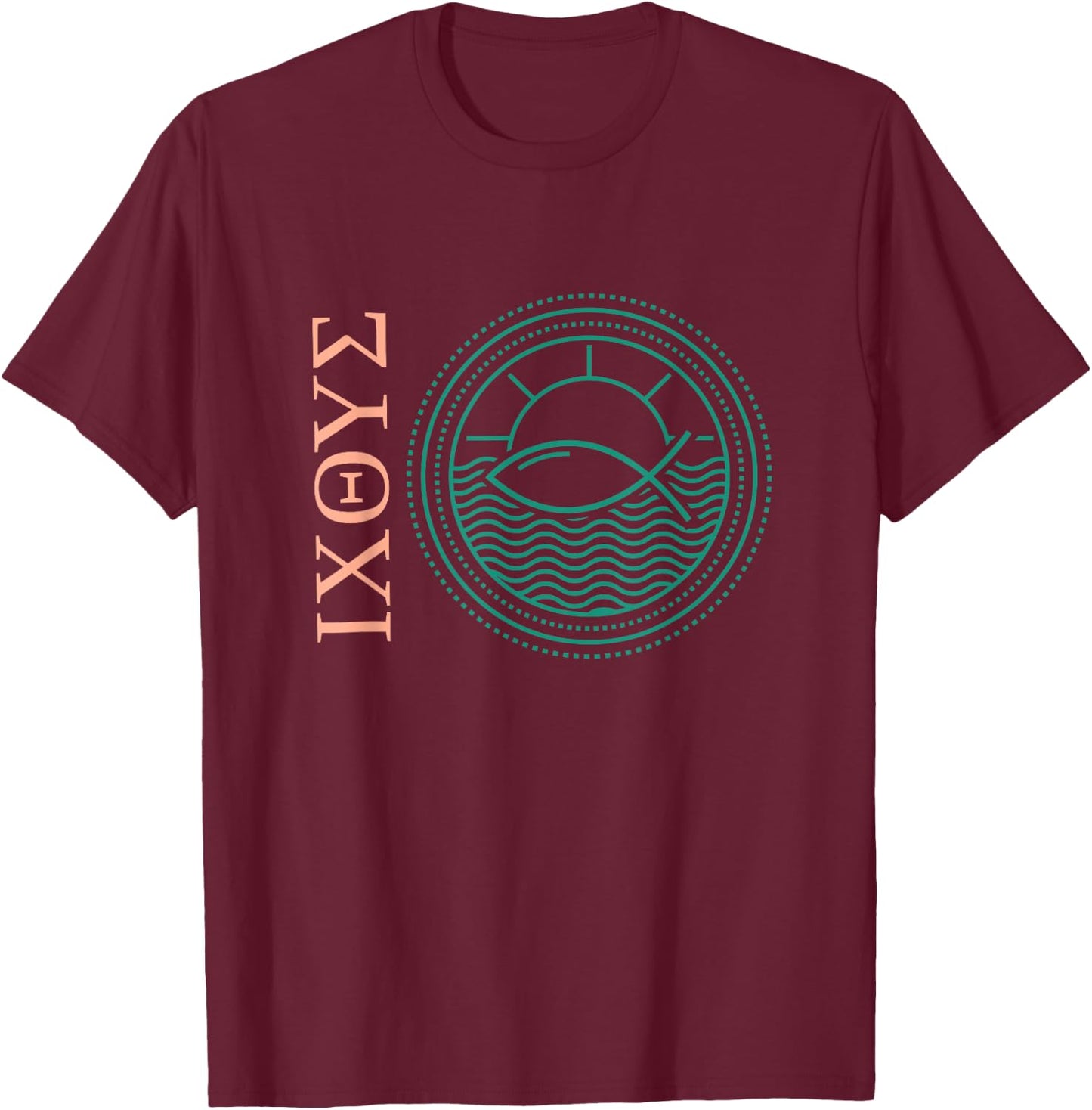 Ixoye Ichthys Ichthus Greek Fish Jesus Christ Son God Savior T-Shirt - T-Shirt | Maroon