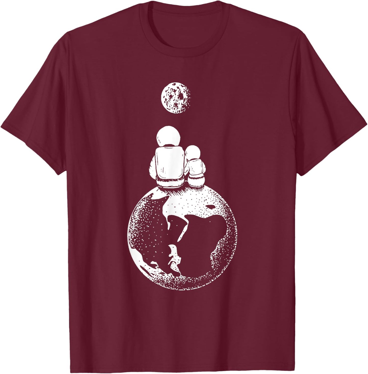 Moon and Astronaut Dad and Baby Space, Gift Father's Day T-Shirt - T-Shirt | Maroon