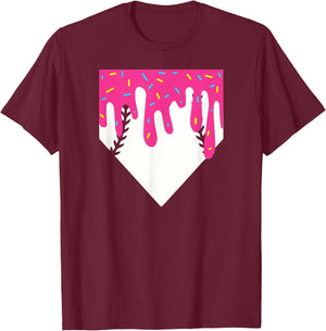 Baseball Home Plate Ice Cream Drip T-Shirt - T-Shirt | Maroon