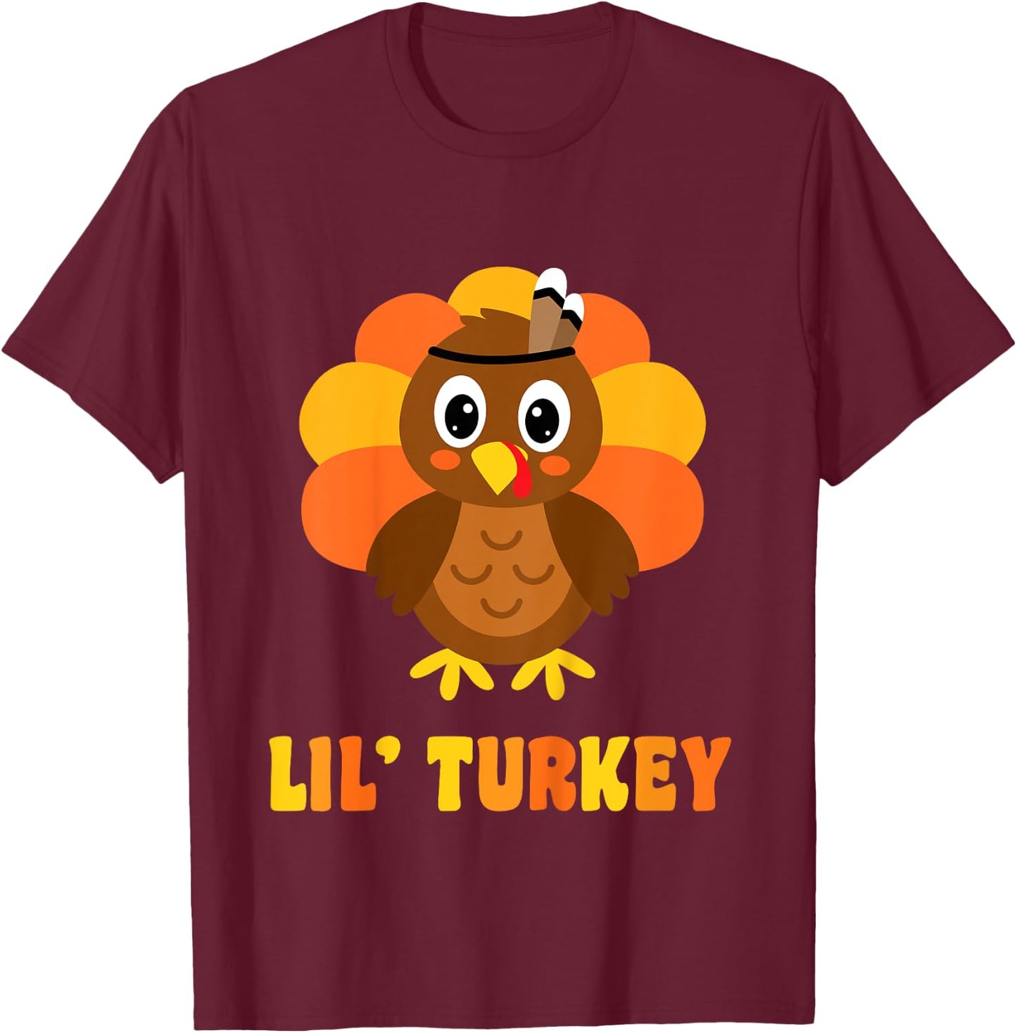 Kids Cute Lil Turkey Boy Thanksgiving T-Shirt - T-Shirt | Maroon