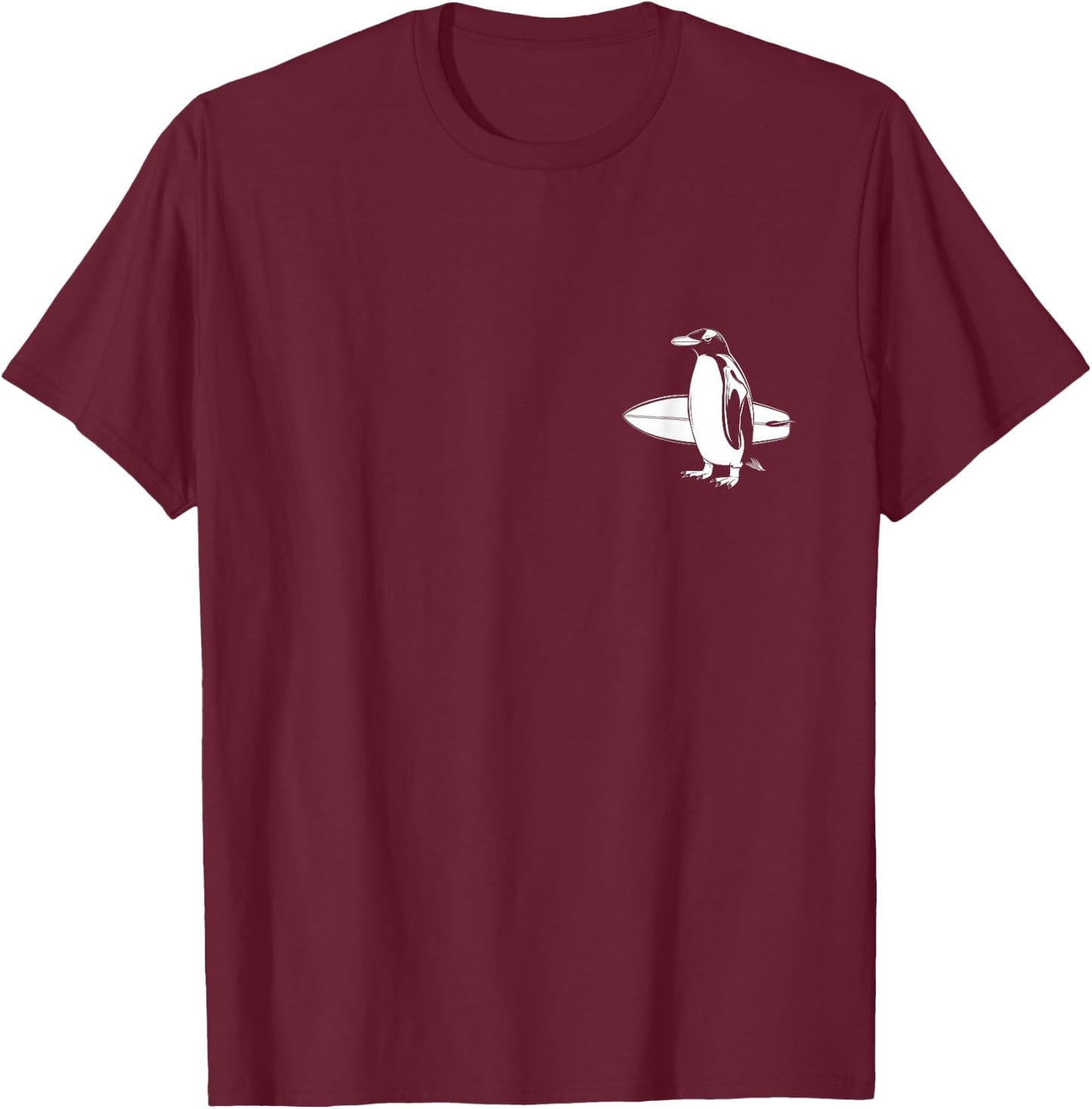 Surfer Penguin Surf Board Surfing Funny Cute Surf T-Shirt - T-Shirt | Maroon