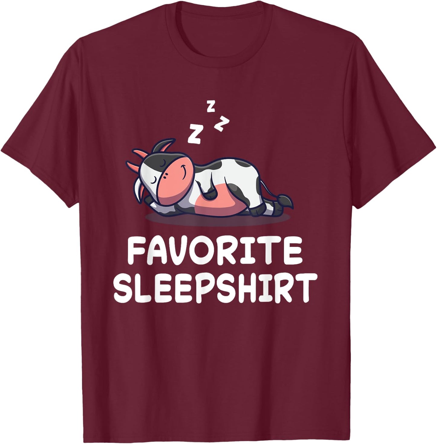 Cow and Cow Print Sleepwear Pyjama , Black, S T-Shirt - T-Shirt | Maroon