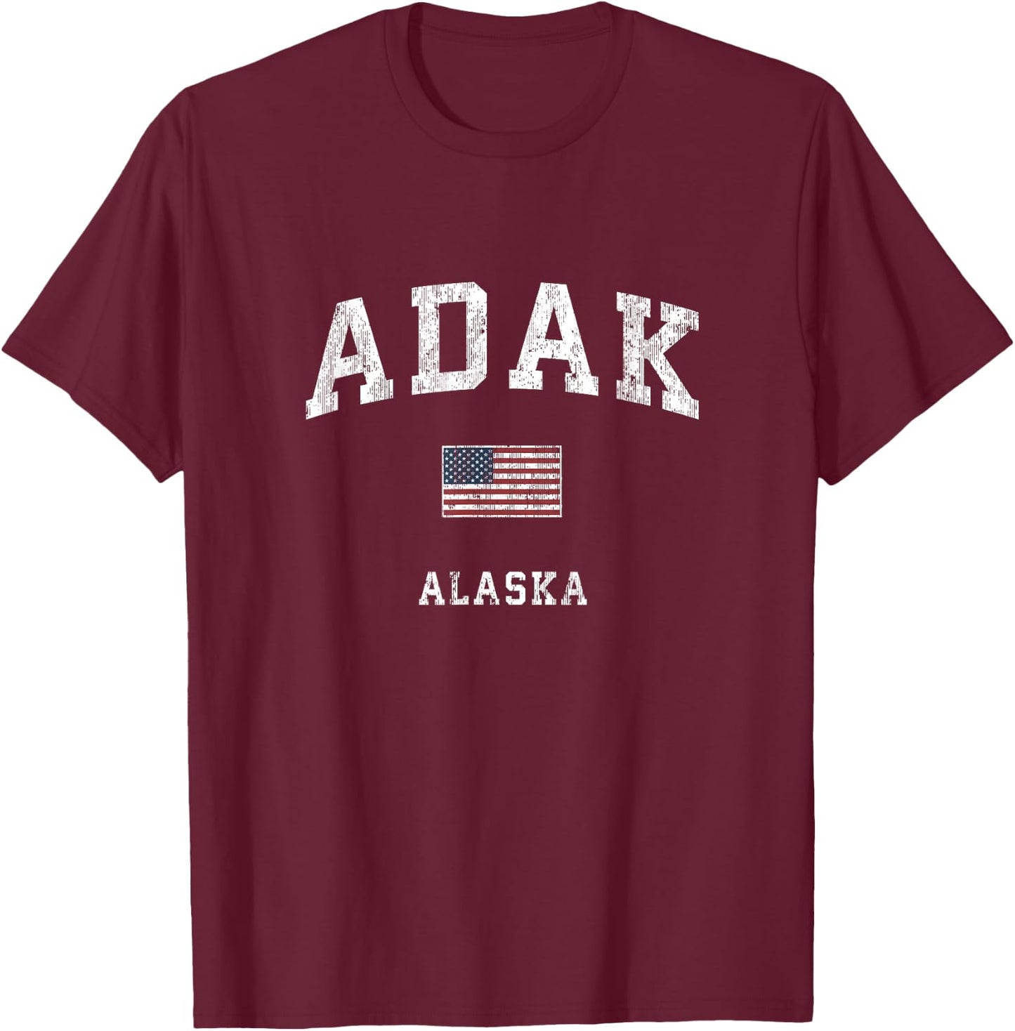 Adak Alaska AK Vintage American Flag Sports Design T-Shirt - T-Shirt | Maroon