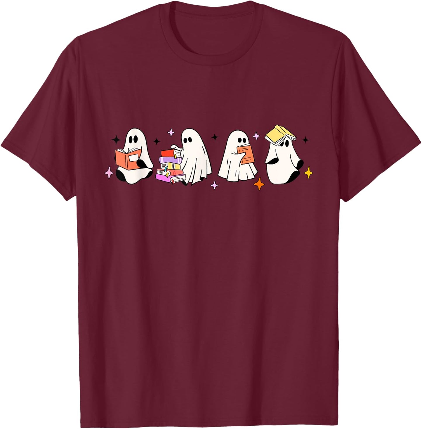 Cute Boo Ghost Read More Books, Funny Halloween, Book Lover T-Shirt - T-Shirt | Maroon