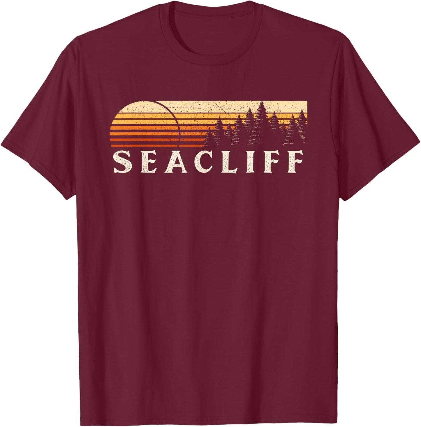 Seacliff, CA Vintage Evergreen Sunset Eighties Retro T-Shirt - T-Shirt | Maroon