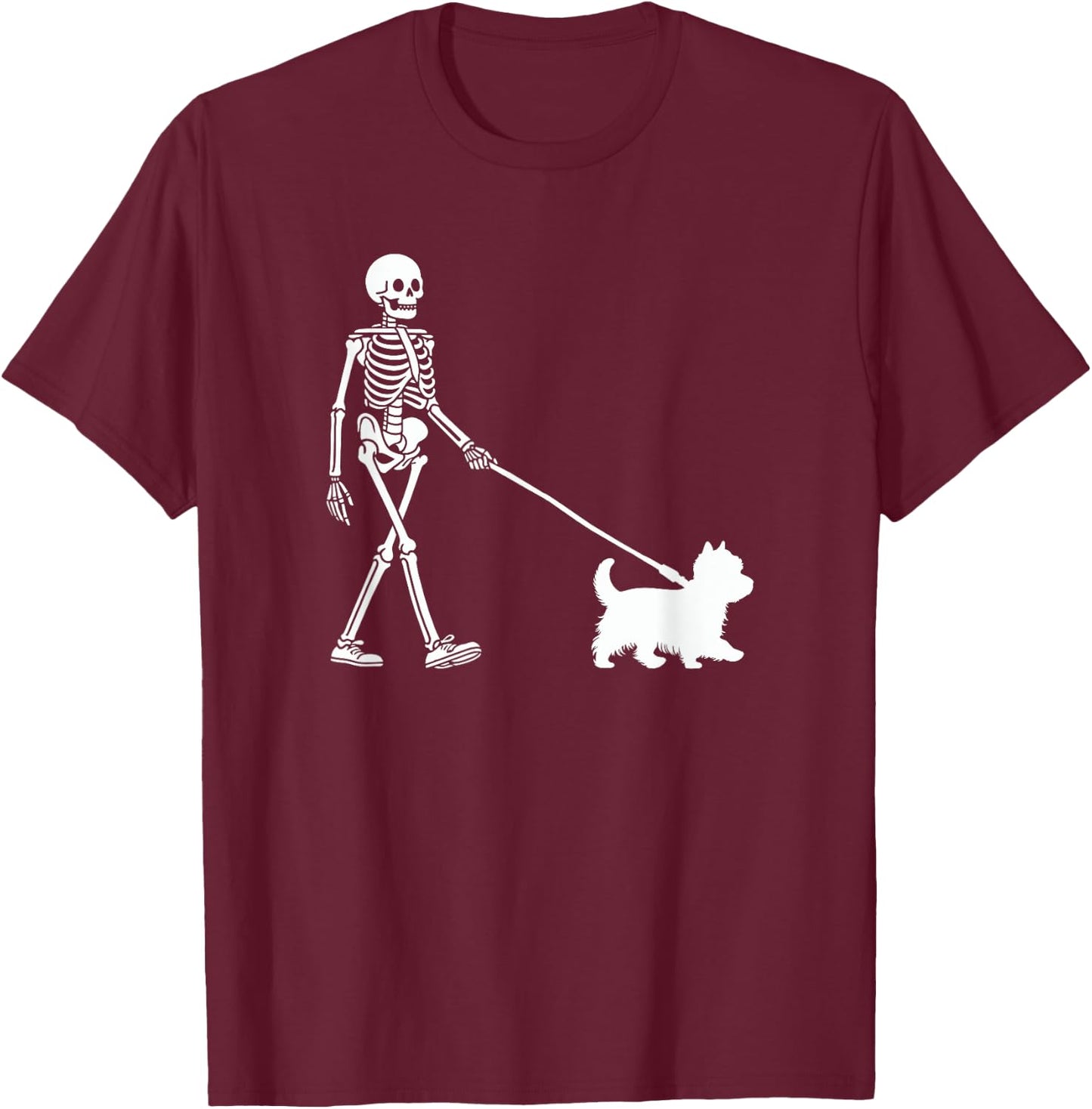 Skeleton Walking a Dog Westie Halloween Outfit Women Kids T-Shirt - T-Shirt | Maroon