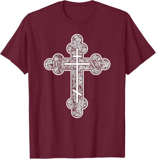 Cross Eastern Orthodox Christian ICXC Jesus Christ T-Shirt - T-Shirt | Maroon