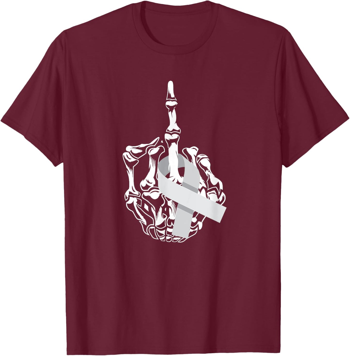 Fuck Brain Cancer Middle Finger Grey Ribbon Brain Cancer T-Shirt - T-Shirt | Maroon