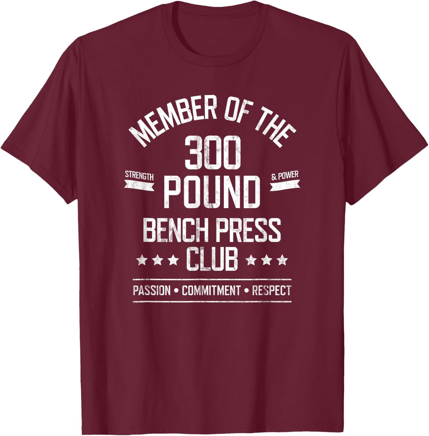 300 Pound Bench Press Club Strong Powerlifter T-Shirt - T-Shirt | Maroon