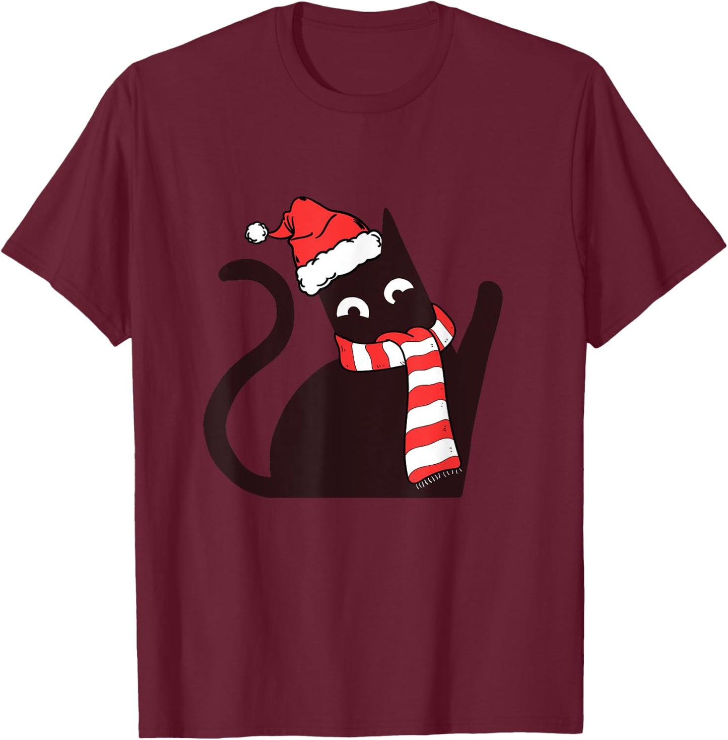Funny Black Cat funny Merry Christmas T-Shirt - T-Shirt | Maroon