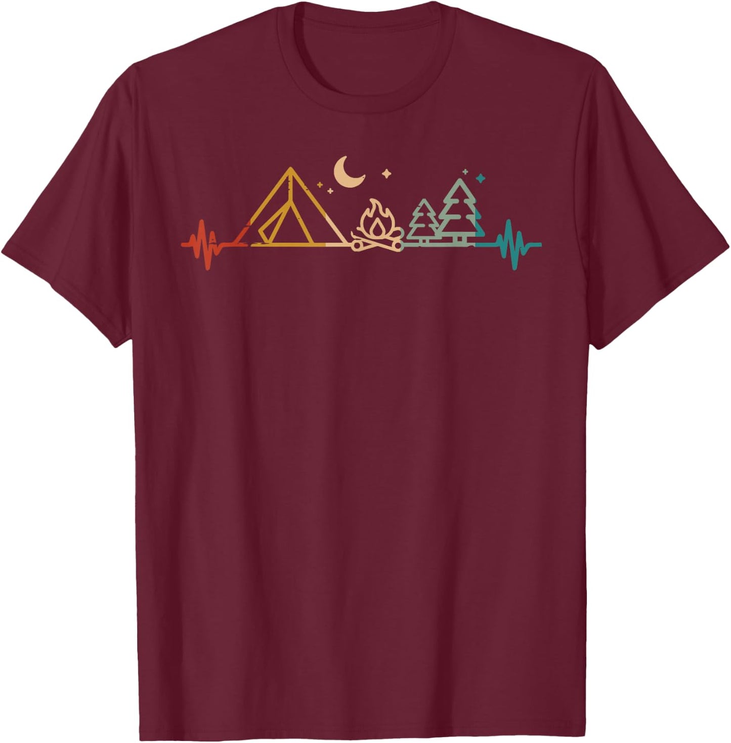 Camping Heartbeat Zelt Lagerfeuer Bäume Camper Herren Damen Kinder T-Shirt - T-Shirt | Maroon